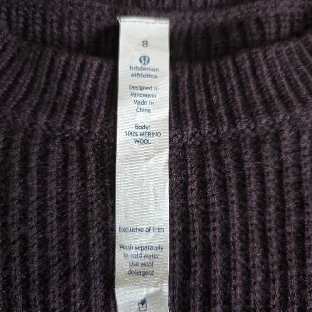 Lululemon Seva Merino Wool Sweater Black Cherry Size 8 - Picture 13 of 13